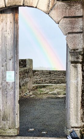 The rainbow behind the doorの写真素材