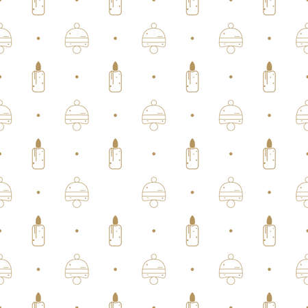 Christmas seamless pattern with candles and bells. Ideals for xmas background. Gold color.のイラスト素材