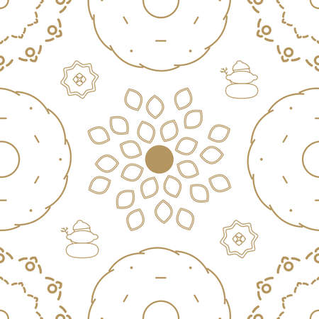 Christmas seamless pattern with snowflakes, snowman and cake . Ideals for xmas backgroundのイラスト素材