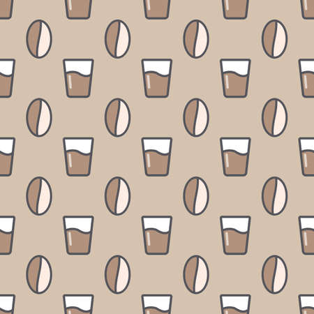 Coffee seamless pattern set with cups and beans. Ideal for your backgrounds and texturesのイラスト素材