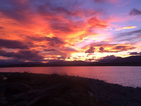 Sunset at the lake in New Zealandの写真素材