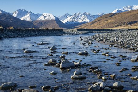 Mountains and lake landscape scene in Lake tekapo