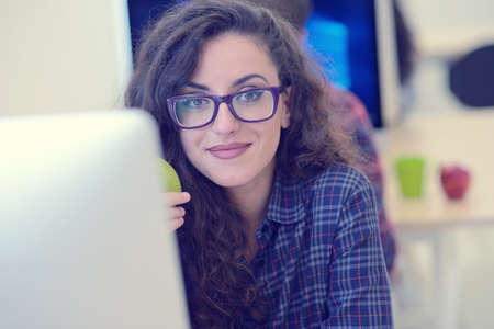 startup business, software developer working on computer at modern office