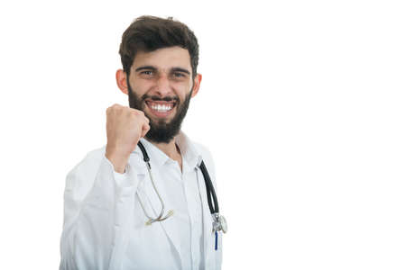 friendly male doctor with open hand ready for shaking.の写真素材