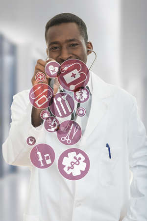 African-American Medical doctor man with medical symbols