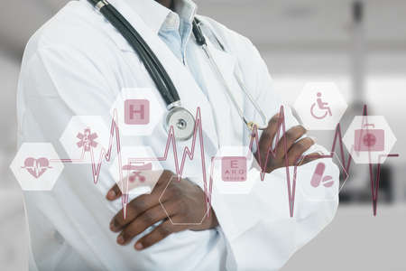 African-American Medical doctor man with medical symbolsの写真素材