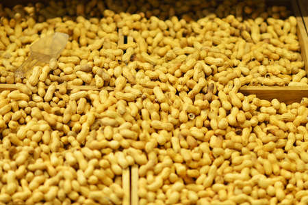 A bunch of Peanut shells in grocery store.の写真素材