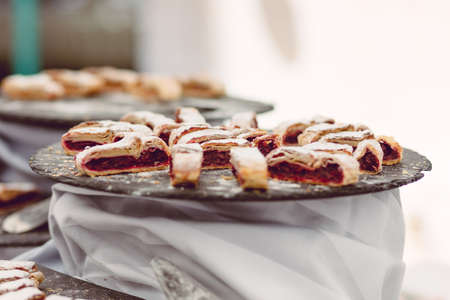 Mixed Fruits and Berry Galette. Rustic Apple, Peach and Blueberryの写真素材