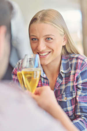 Happy lovers celebrating their anniversaryの写真素材