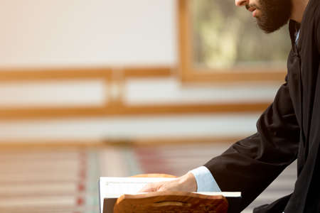 Religious muslim man praying inside the mosqueの写真素材