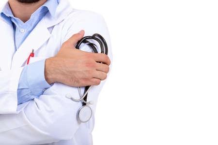 Young Doctor with a stethoscope in the hands behind the backの写真素材