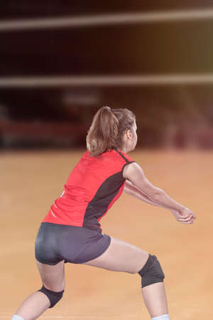 Female professional volleyball player on volleyball courtの写真素材