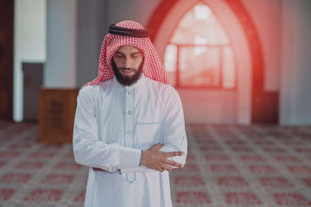 Religious muslim man praying inside the mosqueの写真素材