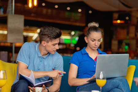 Students group eating pizza in breaking time early next study class having fun and enjoy party italian food sliceの写真素材