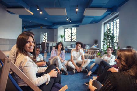 Group of businesspeople working together and preparing business plan
