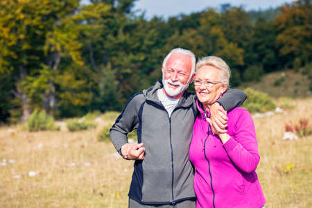 Portrait Happy Elderly couple Living in retirement with happiness in the garden.