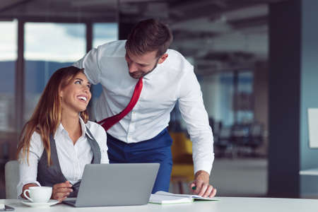Young Business people working together on computerの写真素材