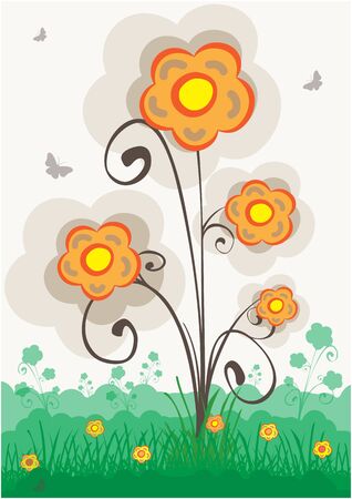 Colorful Flower With Ornaments On Green Meadowのイラスト素材