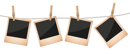 Aged Instant Photos On Ropeのイラスト素材
