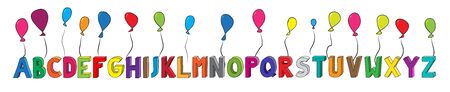Colorful 3D alphabet from letter A to Z with balloons in horizontal positon.のイラスト素材