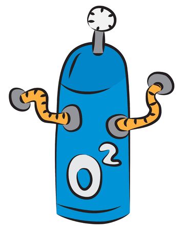 Blue oxygen cylinder with connecting pipes.のイラスト素材