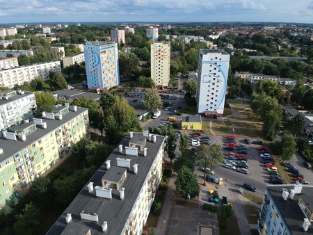 KOSZALIN, POLAND - 10 AUGUST 2018 - Aerial view on city Koszalin, area of Gierczak street