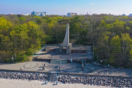KOLOBRZEG, POLAND - 25 APRIL 2019 - Aerial view on Kolobrzeg city, area of Poland Marriage with Sea monumentのeditorial素材