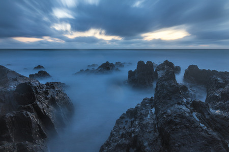 Bude, Cornwall, United Kingdom at sunset, beautiful seascape, rocky landscapeの写真素材