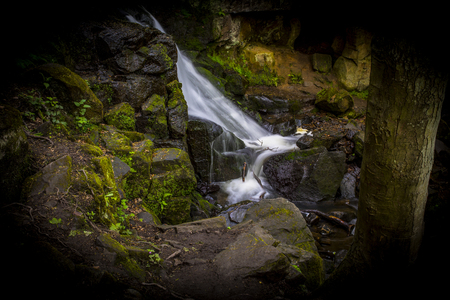 Waterfall in the Lumsdale Valley, Matlock, Derbyshire, Peak District, Englandの写真素材