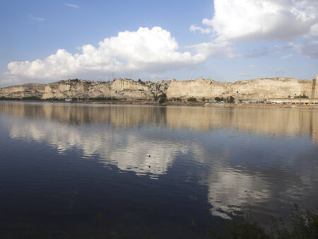 historical village and castle at birecik dam of halfeti turkeyのeditorial素材