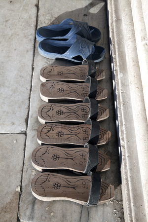 Oldstyle wooden clogs for muslim's ablution.