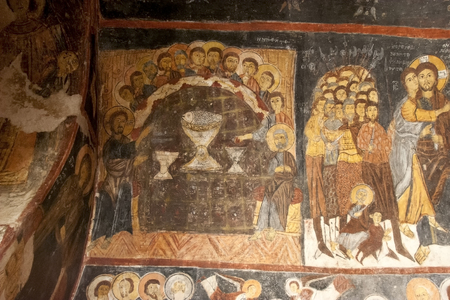 CAPPADOCIA,TURKEY-JANUARY 10,2006 : Frescoes on a wall of cave church , Gulsehir -  St. Jean Church...