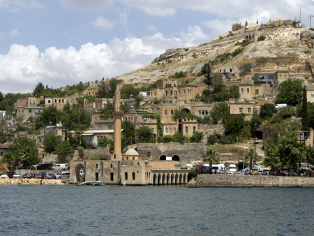 TURKEY, GAZIANTEP - 2014 - JUNE ,08 -  Historical village and castle at birecik dam of Halfeti, Turkeyのeditorial素材