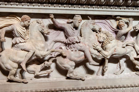 ISTANBUL, TURKEY - MAY 04, 2007: Istanbul Archaeology Museum . Ancient Roman sarcophagus , A.D. 2nd century.のeditorial素材