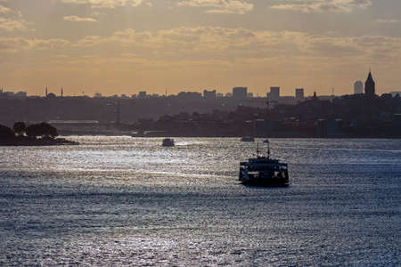 Sunset view on the Historic Istanbul Peninsula from Salacak, Istanbul, Turkeyの写真素材