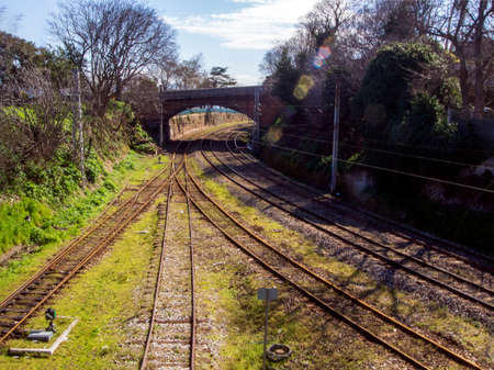 Istanbul, Turkey - March 10, 2013; Railroad tracks at the Sirkeci train station in Istanbul. ((Not...