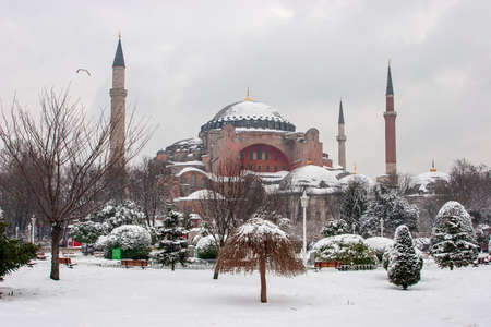 Hagia Sophia in Sultanahmet, Istanbul, Turkey. The Sultanahmet square is the popular tourist place with the numerous landmarks and museums. Mosque winter sceneのeditorial素材