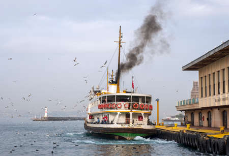 Istanbul, TURKEY - February 02, 2018: Besiktas and Eminonu pier at the Kadikoy and passenger ferryのeditorial素材