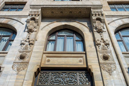 Sirkeci, Istanbul / Turkey - February 15 2018: Art Deco architecture in the city of Istanbul (Sirkeci, Eminonu). Beautiful designed facade view of buildings. Architectural various details of building decoration ..のeditorial素材