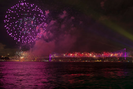 Firework shows repeated every year on 29 October in Istanbul.の写真素材