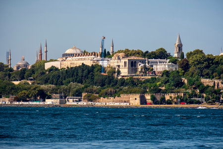 View from Sarayburnu coast, the historical peninsula and the domes of Topkapi Palace in Istanbulの写真素材
