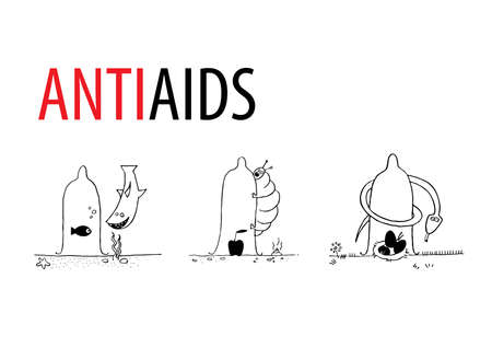 The theme of work-propagation of safe sex. The manual author's drawing of charactersのイラスト素材