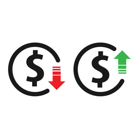 Dollar rise and decrease icons. Isolated vector illustration.Dollar rise and decrease icons. Isolated vector illustration.のイラスト素材