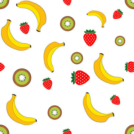 Banana, strawberry and kiwi seamless pattern. Summer style pattern. vector design.