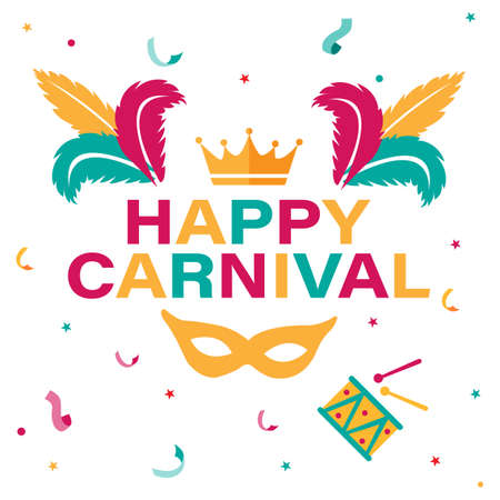 Happy carnival poster card design. Element for design business cards, invitations, gift cards. Vector Illustration.のイラスト素材