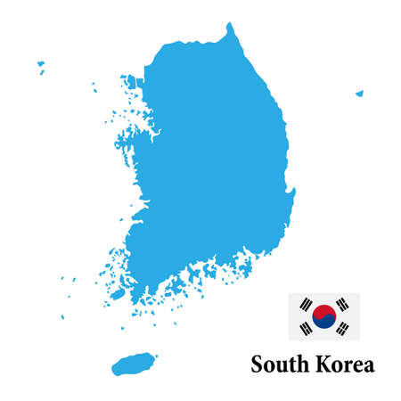 South korea map and flag - outlines - vector illustration.のイラスト素材
