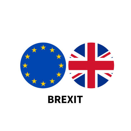 Brexit icon with UK flag and EU flag. British and European crisis symbol. Isolated Vector Illustration.のイラスト素材