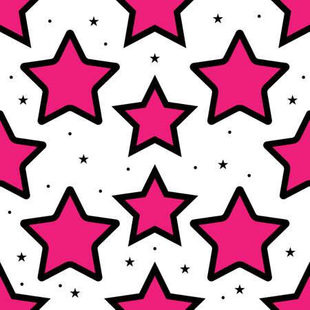 Pink color chaotic stars seamless pattern. Vector illustration.のイラスト素材