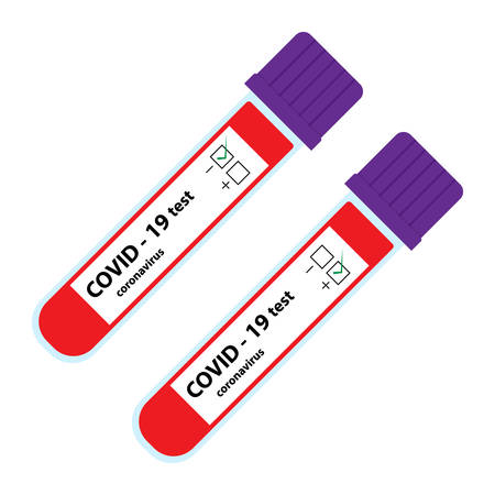New coronavirus blood test tubes. Negative and positive result test tubes. Pandemic covid-19 test....