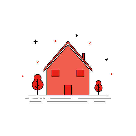 Building house cartoon style vector illustration. Red color.のイラスト素材